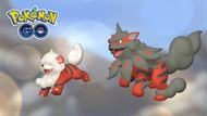 Hisuian Growlithe with its evolution, Hisuian Arcanine (Image via Niantic)